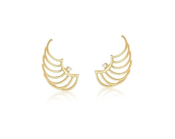 BRINCO EAR CUFF  VAZADO COM PONTO DE ZIRCÔNIA BANHADO A OURO