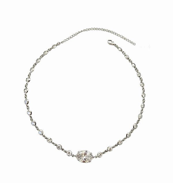 CHOKER COM ZIRCÔNIA OVAL CENTRAL BANHADA A RÓDIO BRANCO