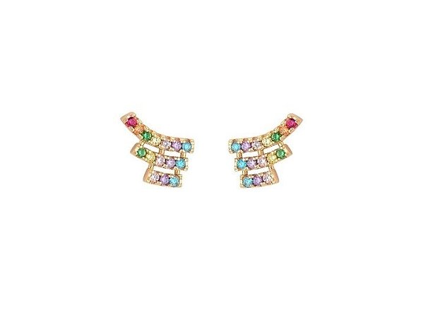 BRINCO CURVO COM CRAVAÇÃO COLORIDA BANHADO A OURO