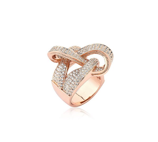 ANEL LUXO LAÇO CRAVEJADO BANHADO A OURO ROSÊ