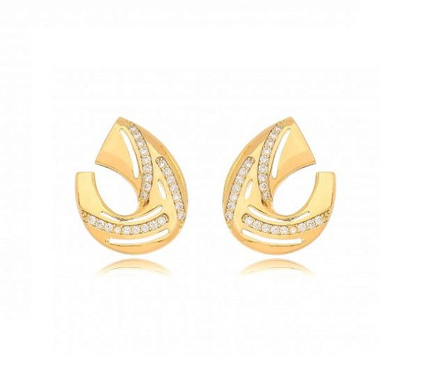 BRINCO ELO ABERTO COM FILEIRAS DE ZIRCÔNIA BANHADO A OURO