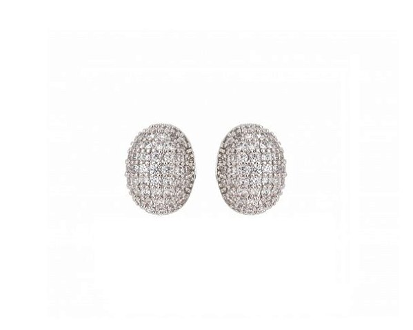 BRINCO OVAL CRAVAÇÃO CRISTAL BANHADO A RÓDIO BRANCO