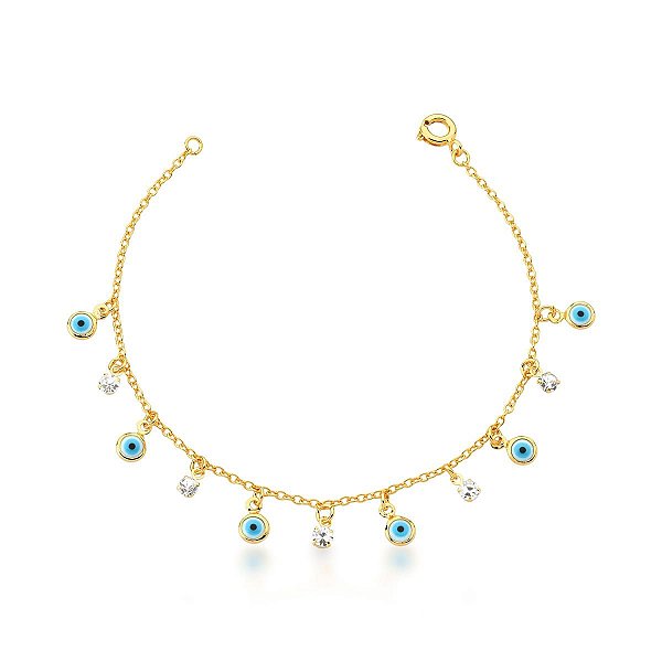 PULSEIRA COM PONTOS DE LUZ E OLHOS GREGOS BANHADA A OURO