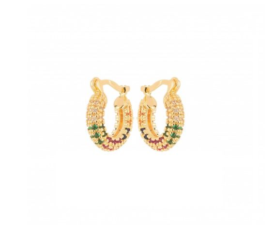 ARGOLA PEQUENA CRAVAÇÃO TOTAL COLORIDA BANHADO A OURO