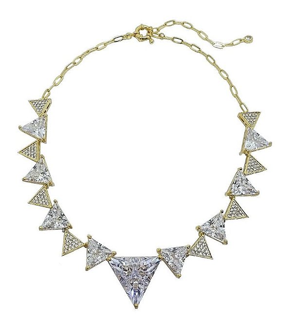 COLAR LUXO TRIÂNGULOS EM ZIRCÔNIAS CRISTAIS BANHADO A OURO