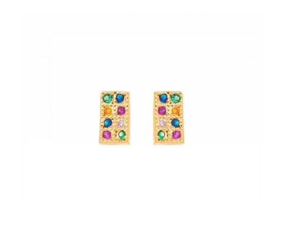 BRINCO PEQUENO RETANGULAR COLORIDO BANHADO A OURO