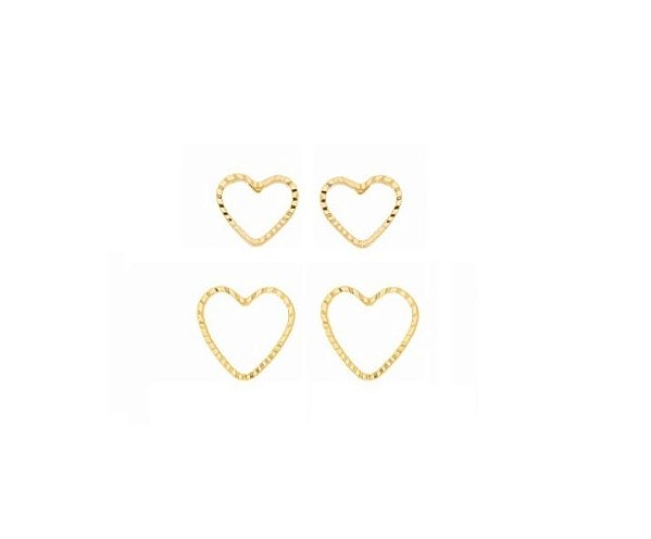 DUPLA DE BRINCOS CORAÇÃO LISO VAZADO BANHADO A OURO