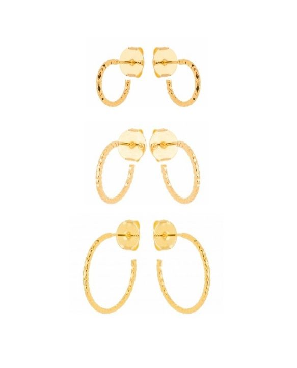 TRIO DE ARGOLAS TRABALHADAS LISAS BANHADO A OURO