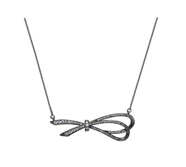 COLAR LAÇO COM CRAVAÇÃO CRISTAL BANHADO A RÓDIO NEGRO