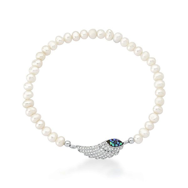 PULSEIRA EM PÉROLAS DE ÁGUA DOCE E ASA CRAVEJADA BANHADA A RÓDIO