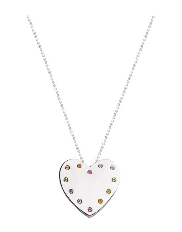 COLAR COM PINGENTE CORAÇÃO COM CRAVAÇÃO LATERAL COLORIDA BANHADO A RÓDIO