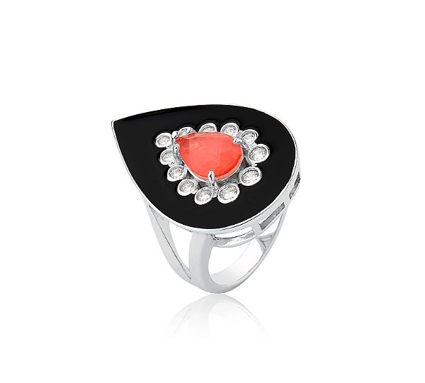 ANEL COM GOTA CENTRAL LARANJA FUSION BANHADO A RÓDIO BRANCO