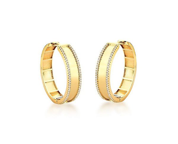 ARGOLA LISA COM CRAVAÇÃO LATERAL BANHADO A OURO