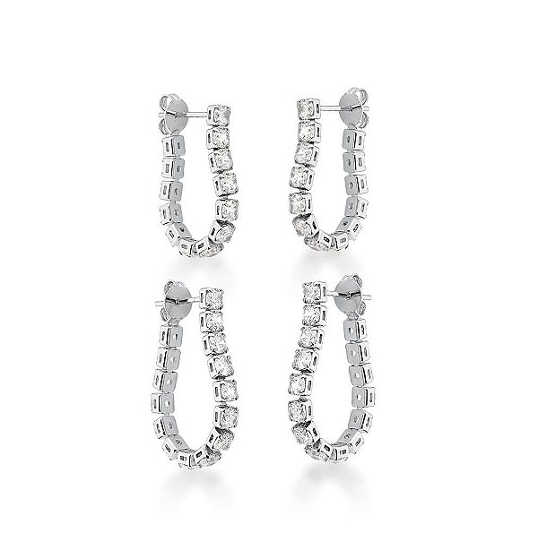 BRINCO DUPLO RIVIERA EM ZIRCÔNIAS CRISTAIS BANHADO A RÓDIO