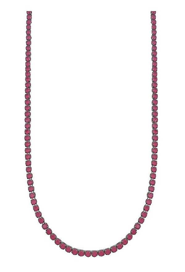 COLAR RIVIERA LONGO COM PEDRAS RUBIS BANHADO A RÓDIO NEGRO