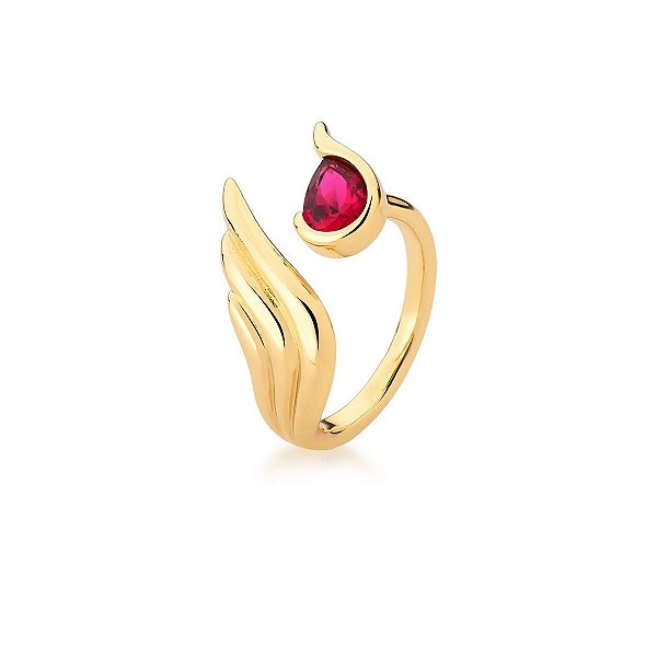 ANEL COM GOTA RUBI BANHADO A OURO