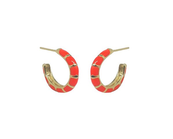 ARGOLA ESMALTADA LARANJA NEON BANHADA A OURO