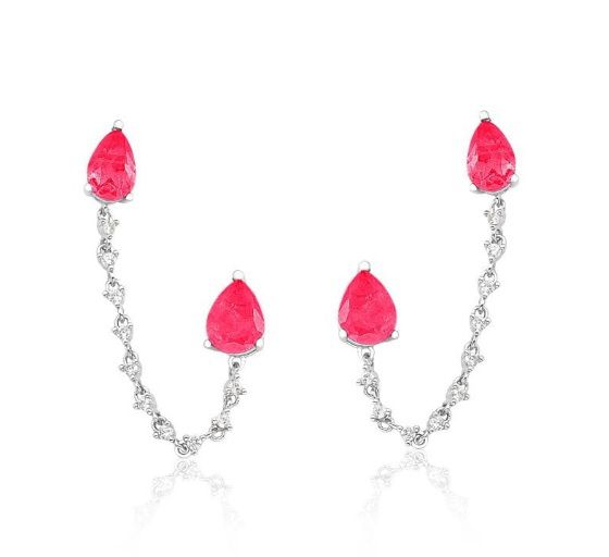 BRINCO EAR LINE DUPLO GOTA RUBELITA BANHADO A RÓDIO