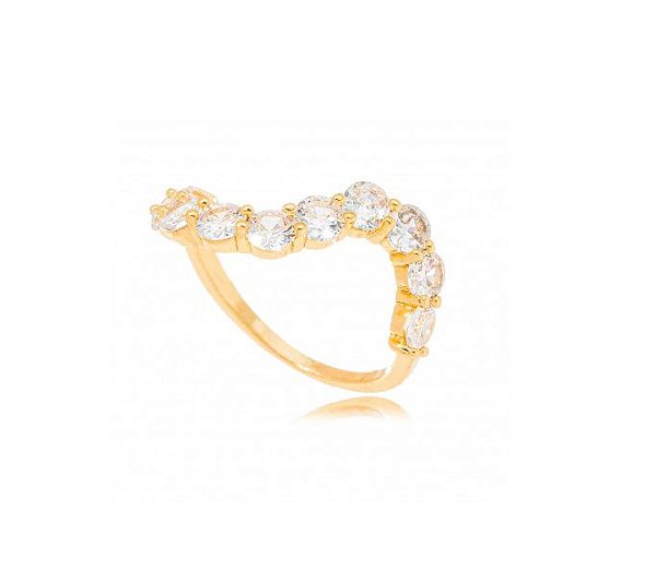 ANEL CURVO COM CRAVAÇÃO CRISTAL BANHADO A OURO