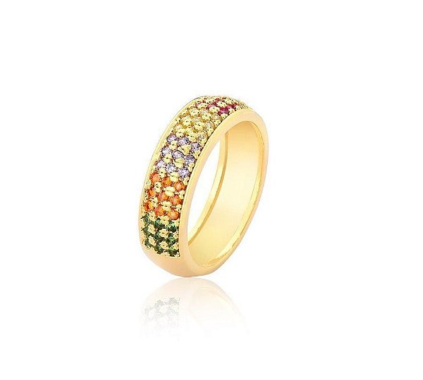 ANEL COM CRAVAÇÃO COLORIDA BANHADO A OURO