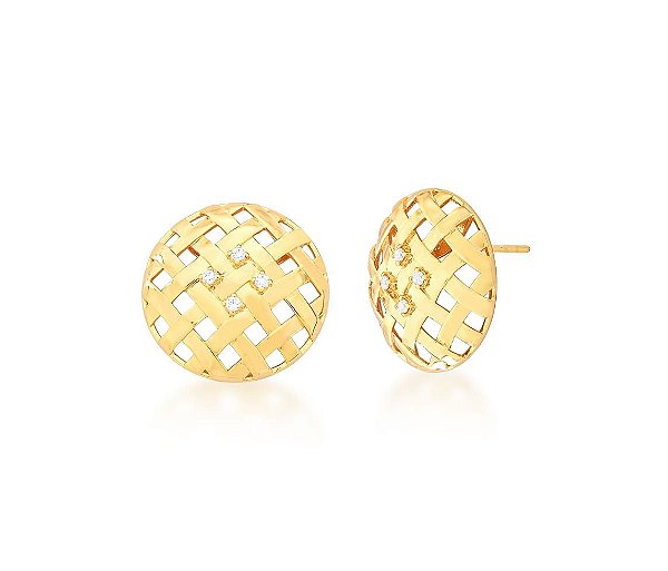 BRINCO REDONDO TRANÇADO COM PONTOS DE ZIRCÔNIAS BANHADO A OURO