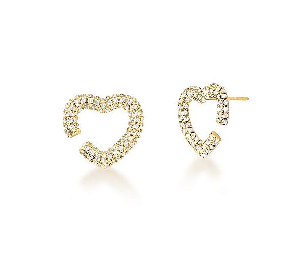 BRINCO CORAÇÃO VAZADO CRAVEJADO BANHADO A OURO