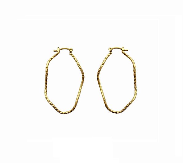 ARGOLA OVAL FIO TORCIDO ONDULADO BANHADA A OURO