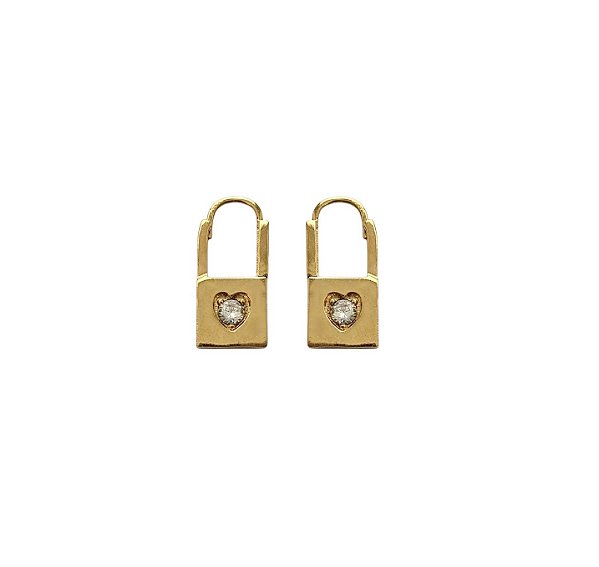 BRINCO ARGOLA CADEADO COM PONTO DE ZIRCÔNIA BANHADO A OURO