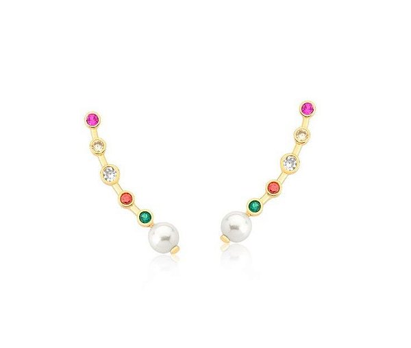 BRINCO EAR CUFF COLORS COM PÉROLA BANHADO A OURO
