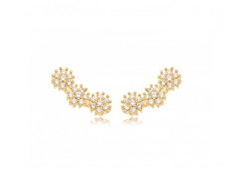 BRINCO EAR CUFF FLORES CRAVEJADAS BANHADO A OURO
