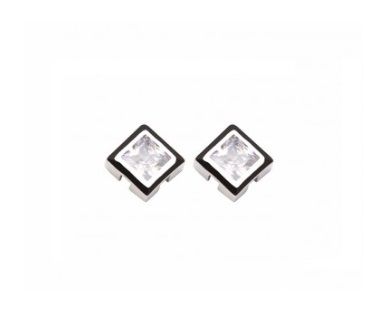BRINCO QUADRADO COM PEDRA CRISTAL BANHADO A RÓDIO BRANCO