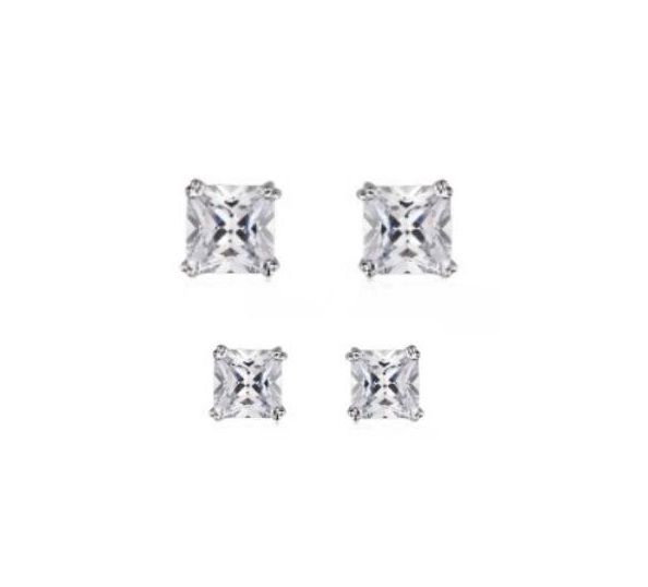 DUPLA DE BRINCOS QUADRADOS CRISTAIS BANHADO A RÓDIO