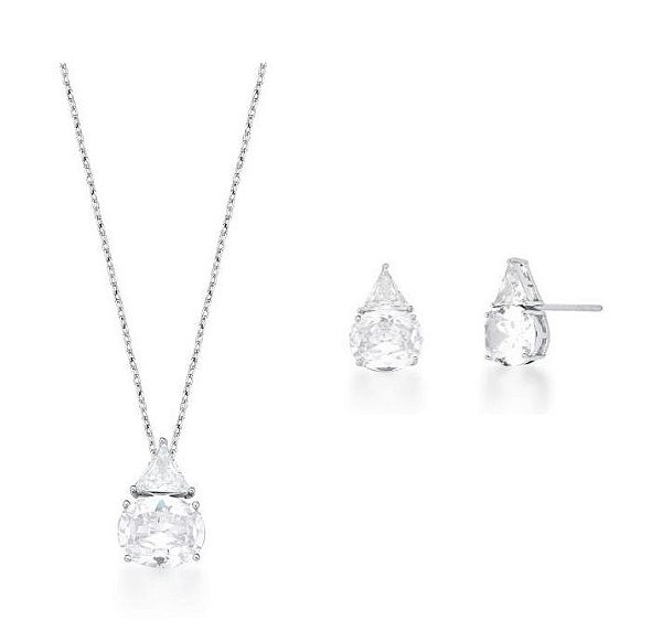 CONJUNTO DE ZIRCÔNIA CRISTAL GEOMÉTRICAS BANHADO A RÓDIO