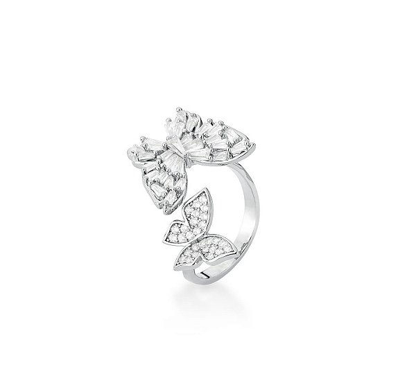 ANEL BORBOLETAS CRAVEJADAS BANHADO A RÓDIO BRANCO