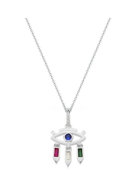 COLAR OLHO GREGO COM CORRENTE INSPIRAÇÃO BANHADO A RÓDIO BRANCO