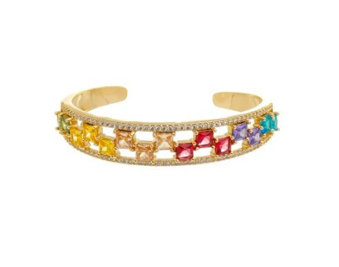 BRACELETE COM CRAVAÇÃO FRONTAL COLORIDA BANHADO A OURO