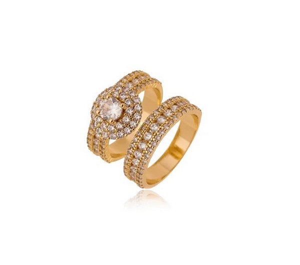 ANEL DUPLO CRAVEJADO BANHADO A OURO