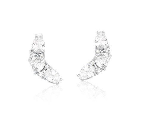 BRINCO EAR CUFF COM GOTAS E CORAÇÃO BANHADO A RÓDIO BRANCO