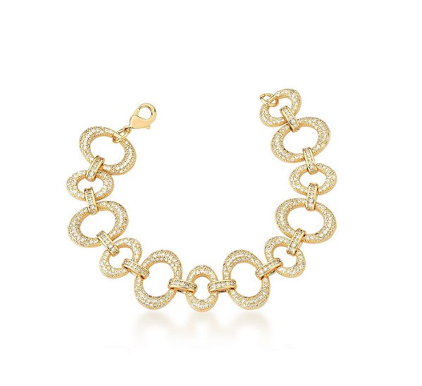 PULSEIRA COM ELOS OVAIS CRAVEJADOS BANHADA A OURO