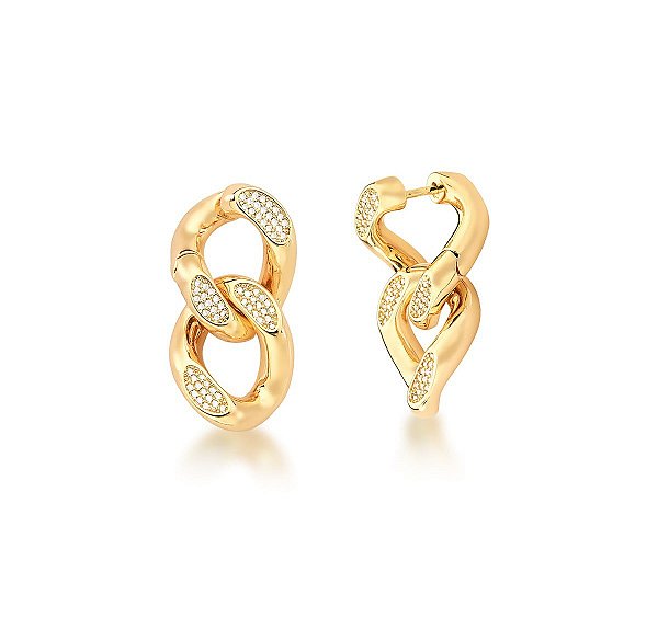 ARGOLA 2 EM 1 COM ELOS LISOS E DETALHES CRAVEJADOS BANHADO A OURO