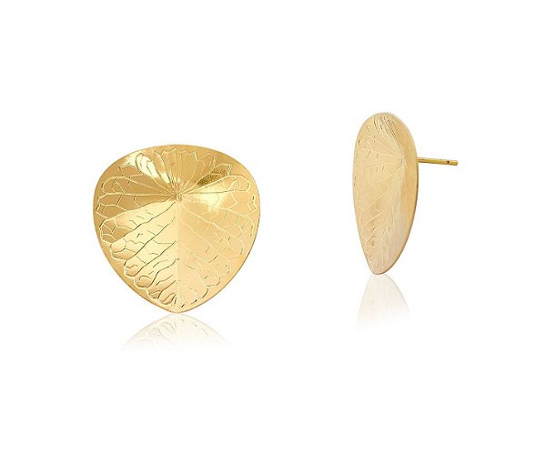 BRINCO FOLHA TRABALHADO LISO BANHADO A OURO