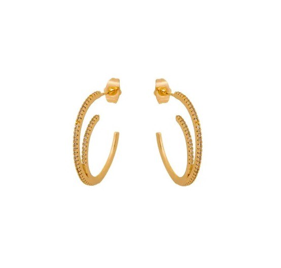 MEIA ARGOLA COM DUAS FILEIRAS DE ZIRCÔNIAS BANHADA A OURO