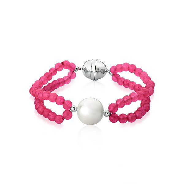 PULSEIRA DUAS VOLTAS COM CRISTAIS ROSA BANHADO A RÓDIO