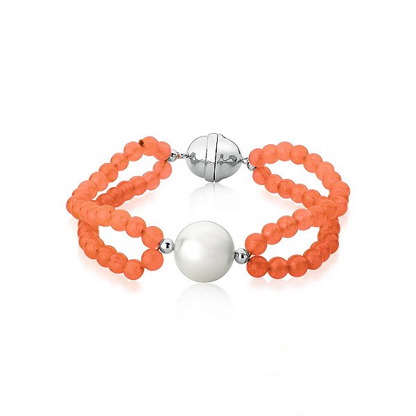 PULSEIRA DUAS VOLTAS COM CRISTAIS LARANJA BANHADO A RÓDIO