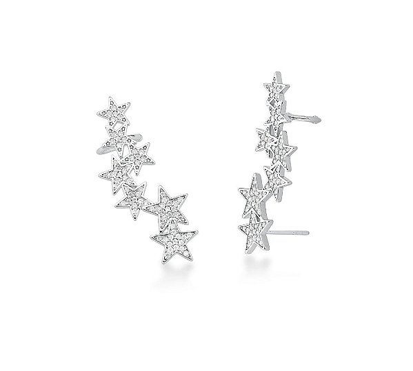 BRINCO EAR CUFF ESTRELAS CRAVEJADAS BANHADO A RÓDIO BRANCO