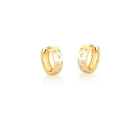 ARGOLA  COM PONTOS DE ZIRCÔNIAS CRISTAIS BANHADA A OURO