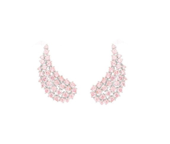 BRINCO EAR CUFF ASA COM CRAVAÇÃO KUNZITA BANHADO A RÓDIO BRANCO