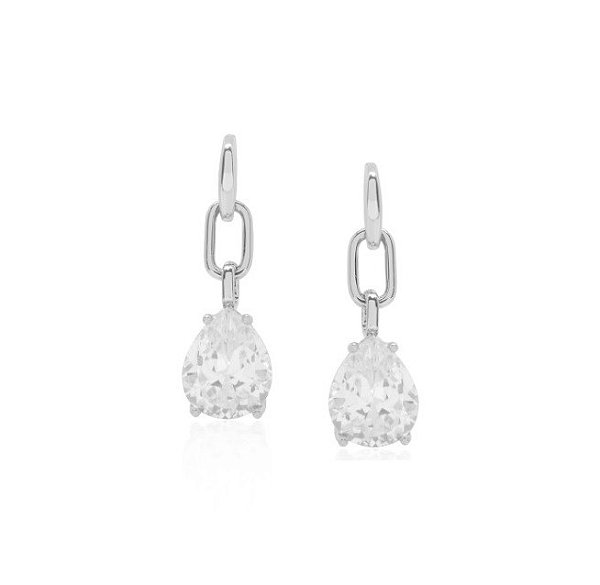 BRINCO GOTA CRISTAL EM PÊNDULO BANHADO A RÓDIO BRANCO