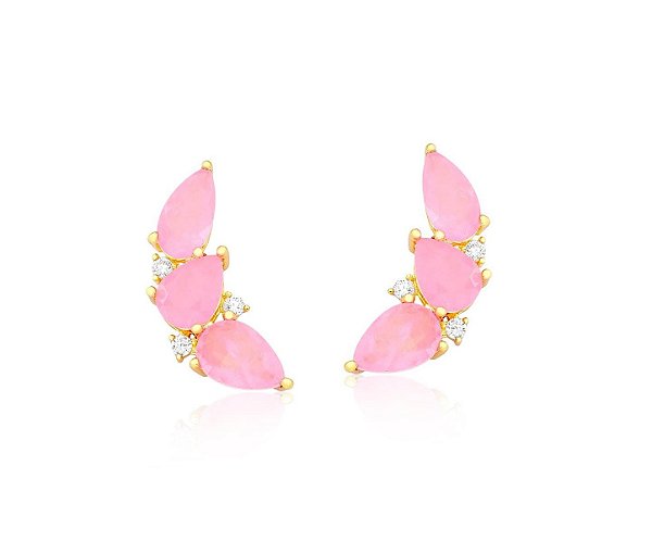 BRINCO EAR CUFF GOTAS LIGHT PINK FUSION BANHADO A OURO