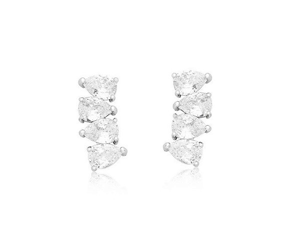 BRINCO EAR CUFF GOTAS CRISTAIS BANHADA A RÓDIO BRANCO